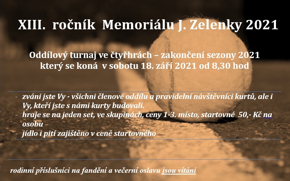 Pozvánka na Memoriál J. Zelenky 2021